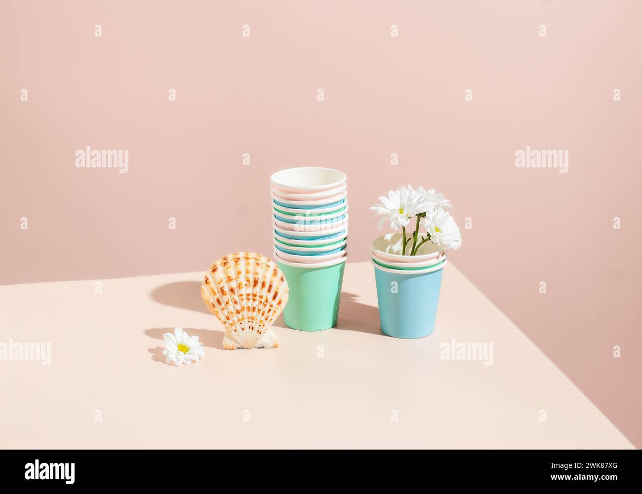 Summer Still life stack of recyclable colorful paper cups Stock Photo ...