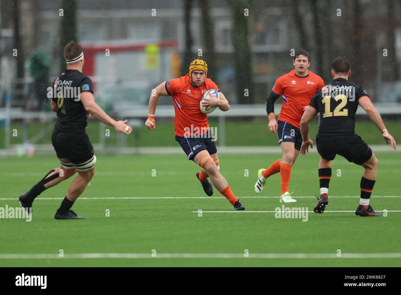 AMSTERDAM, NETHERLANDS - FEBRUARY 18: Christopher Raymond player of RC't Gooi during the international Rugby Europe Championship match between The Net Stock Photo