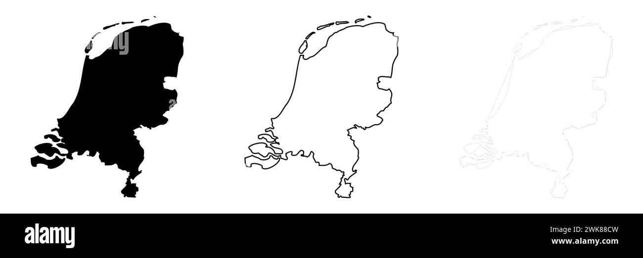 Netherlands country silhouette. Set of 3 high detailed maps. Solid ...