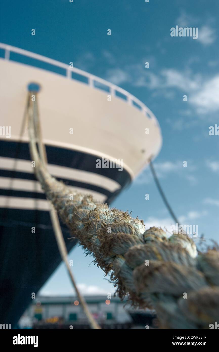 Close-Up of Ship and Rope, Reykjavik, Iceland Stock Photo
