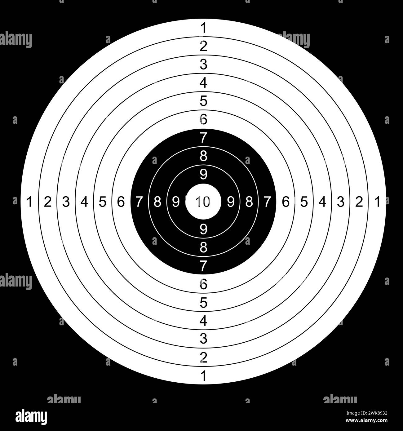 Blank paper round target template with shooting range numbers. Vector