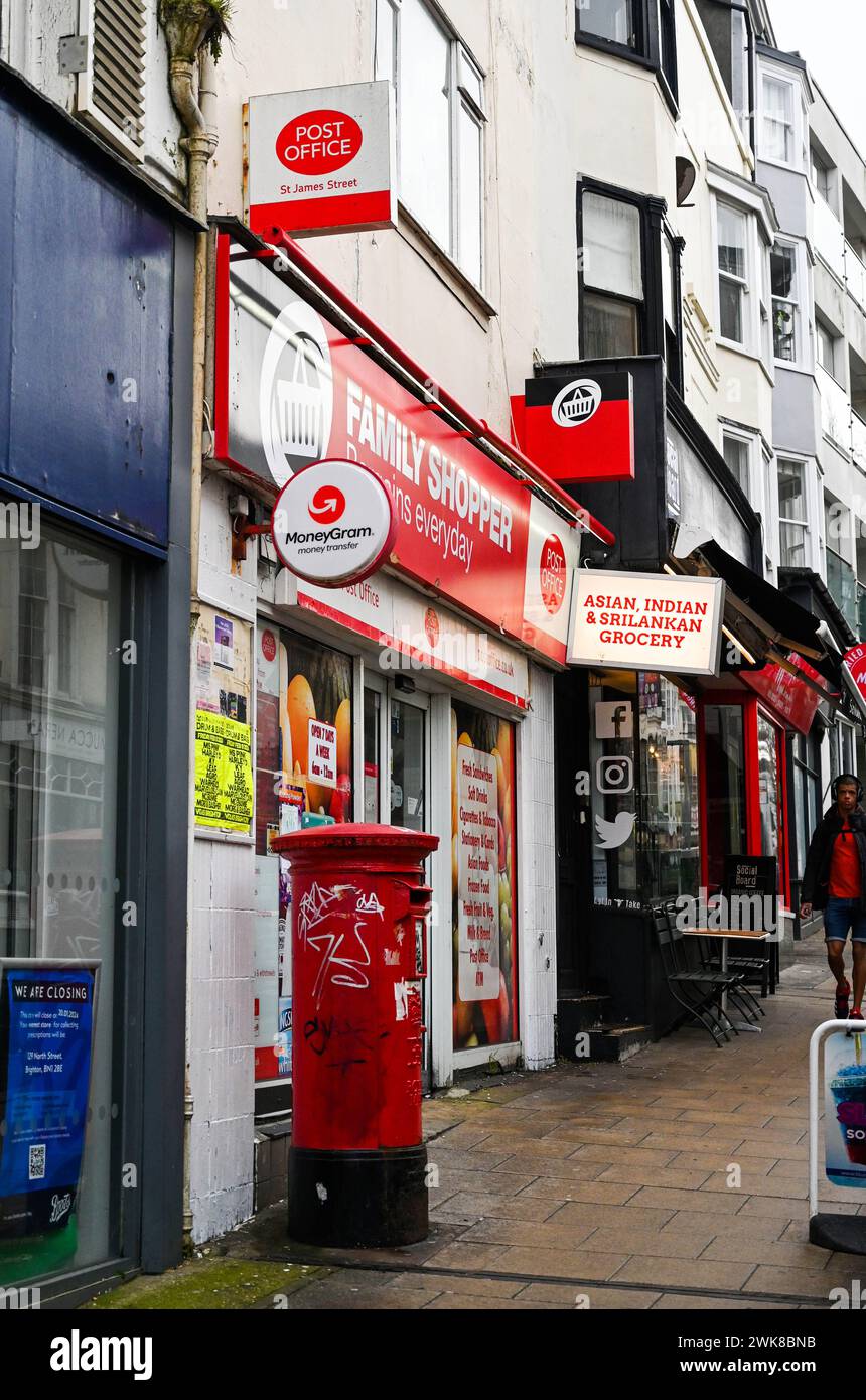 Family Shopper store and Post Office store in St James's Street Brighton specialising in Sri Lankan , Asian and Indian groceries , Sussex , UK Stock Photo