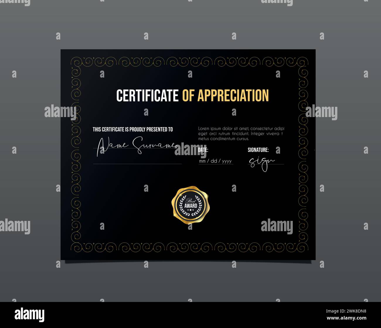 Professional certificate of appreciation. Template diploma with luxury and gold. Stock Vector
