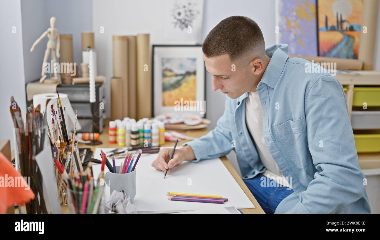 Focused young man paints hi-res stock photography and images - Alamy