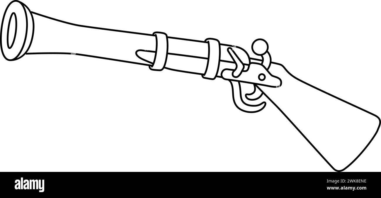 Pirate Flintlock Pistol Isolated Coloring Page  Stock Vector