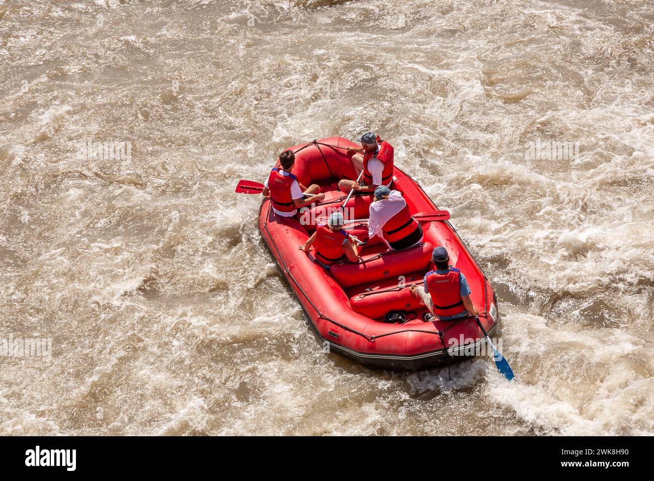 Verona, Italy - August 5, 2009: people rafting at rriver Etsch in Verona, Italy. Stock Photo