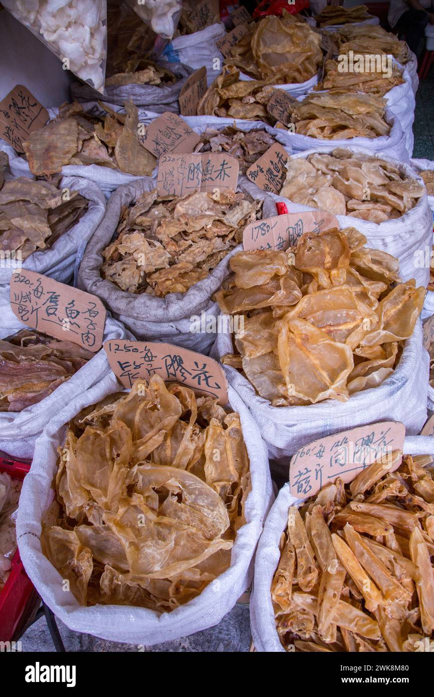 Dried fish maw or swim bladders for sale in a street market in Hong
