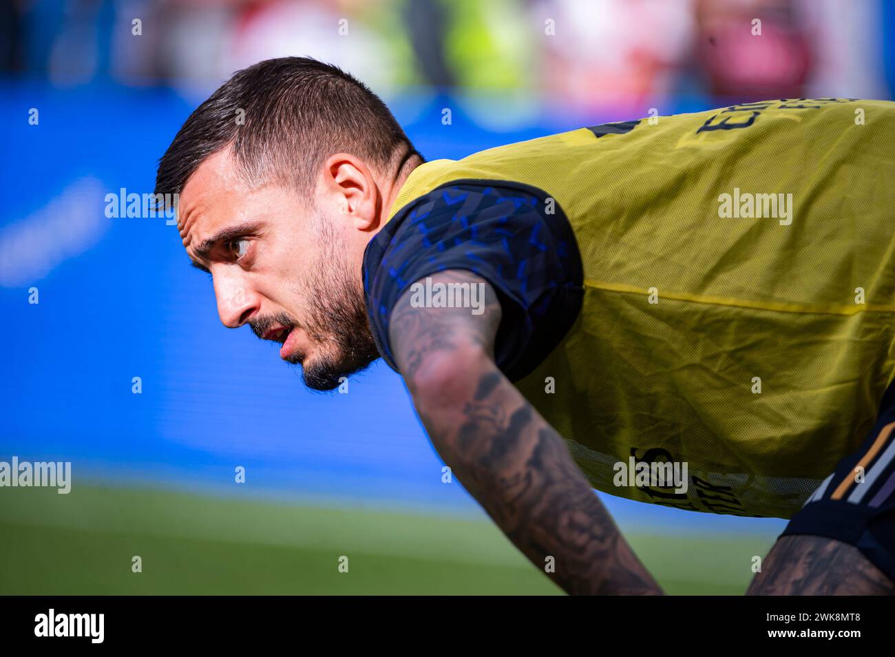 Jose Luis Sanmartin Mato (Joselu) of Real Madrid seen in action during the La Liga EA Sports 2023/24 football match between Rayo Vallecano and Real Madrid at Estadio Vallecas. Rayo Vallecano 1 : 1 Real Madrid Stock Photo