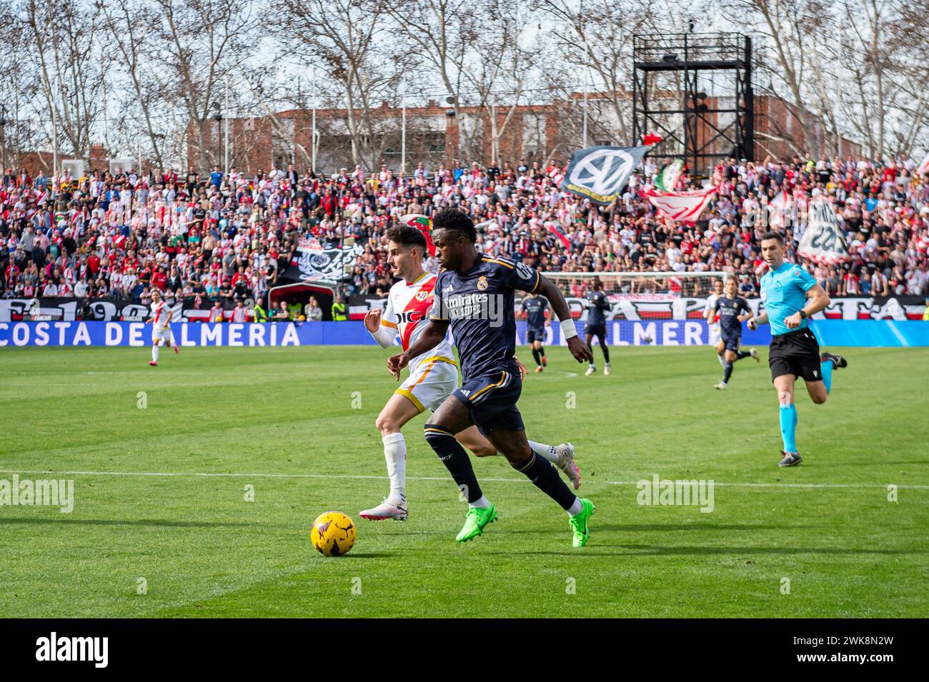 Vinicius Junior of Real Madrid seen in action during the La Liga EA Sports 2023/24 football match between Rayo Vallecano and Real Madrid at Estadio Vallecas. Rayo Vallecano 1 : 1 Real Madrid (Photo by Alberto Gardin / SOPA Images/Sipa USA) Stock Photo