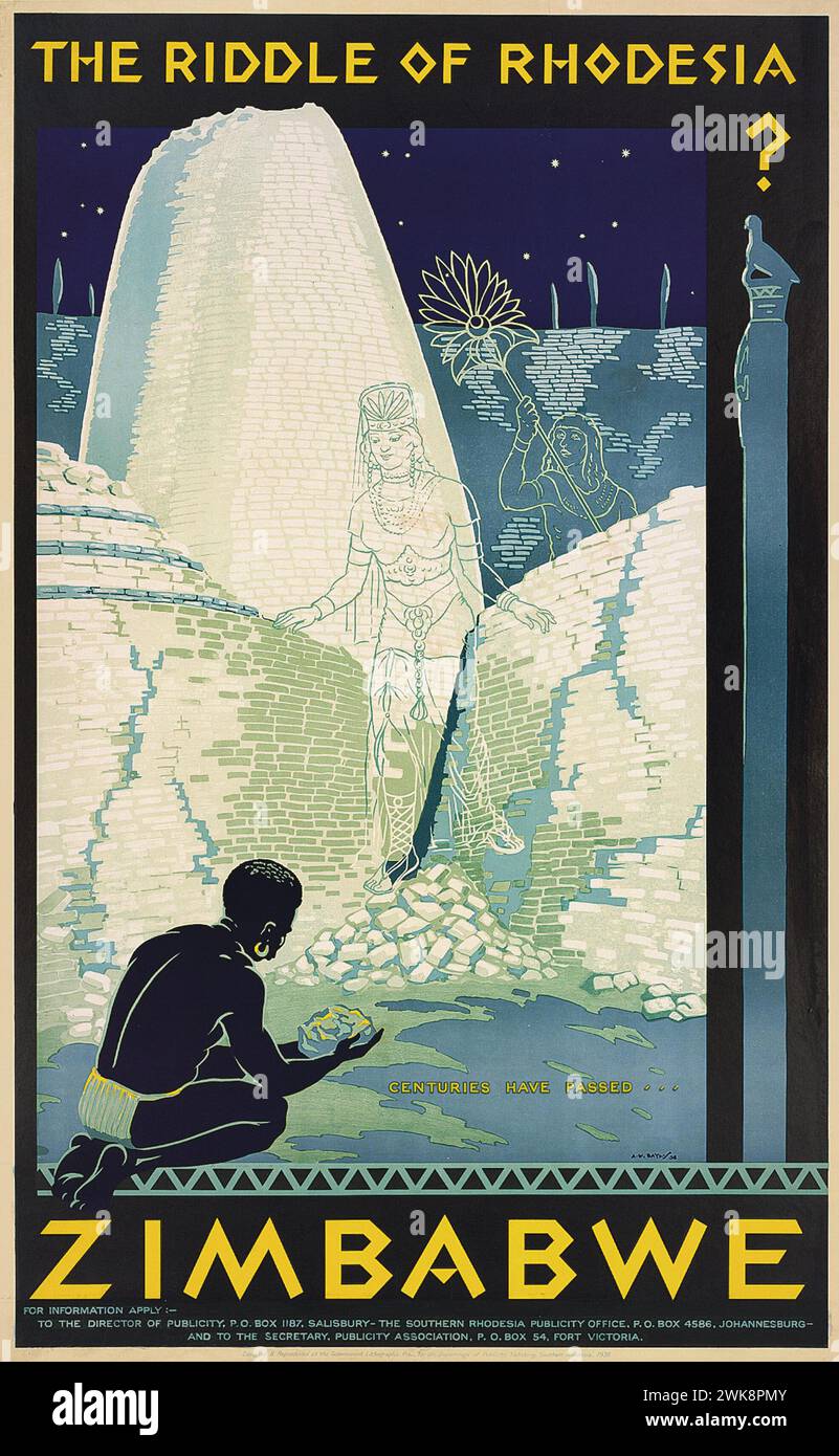 Vintage Travel Poster for Zimbabwe- The Riddle of Rhodesia . Tourism ...