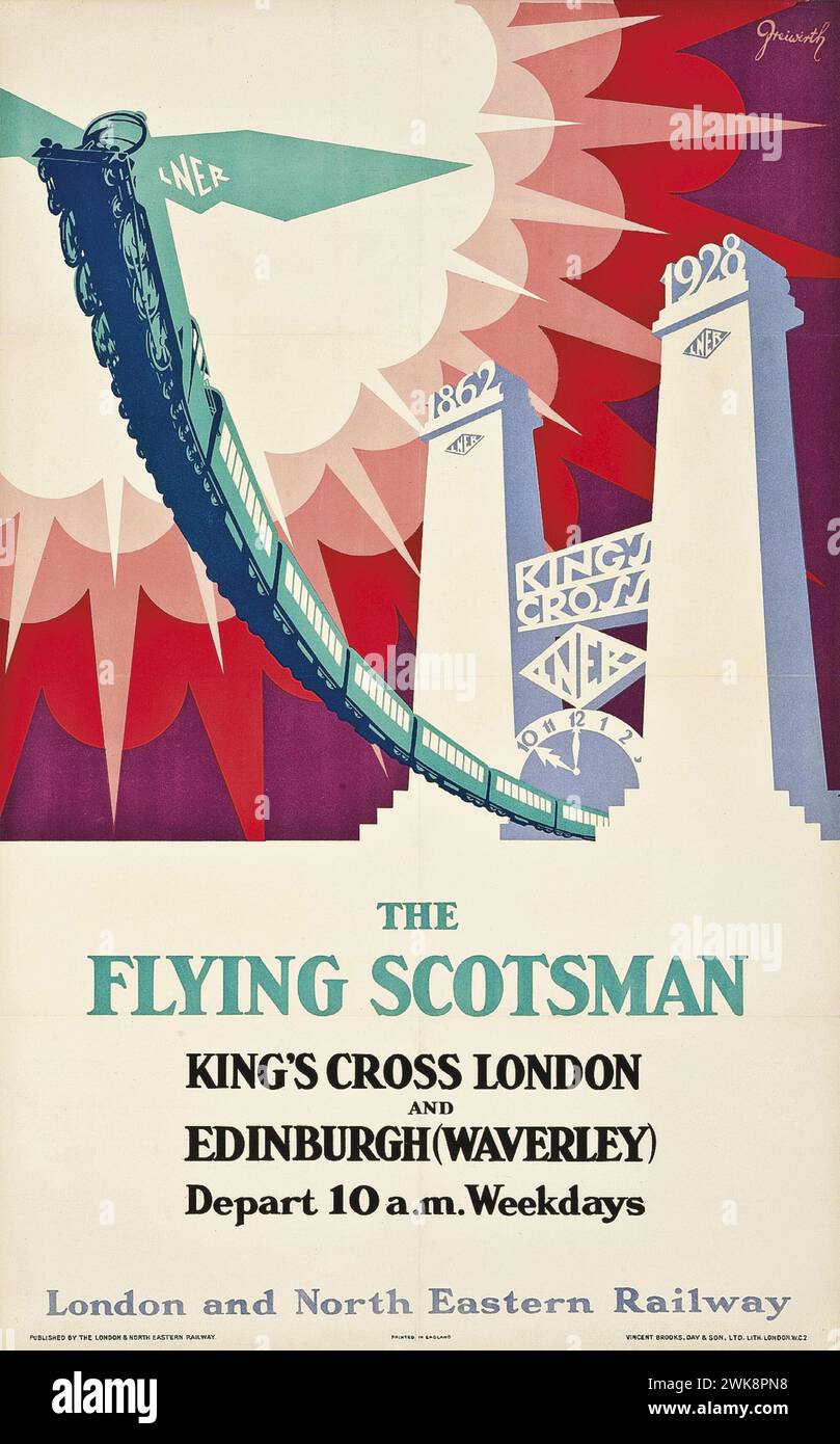 Vintage Travel Poster for the Flying Scotsman, LNER Trains Stock Photo