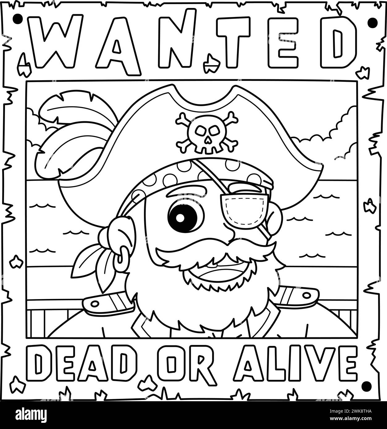 Pirate Wanted Poster Isolated Coloring Page  Stock Vector