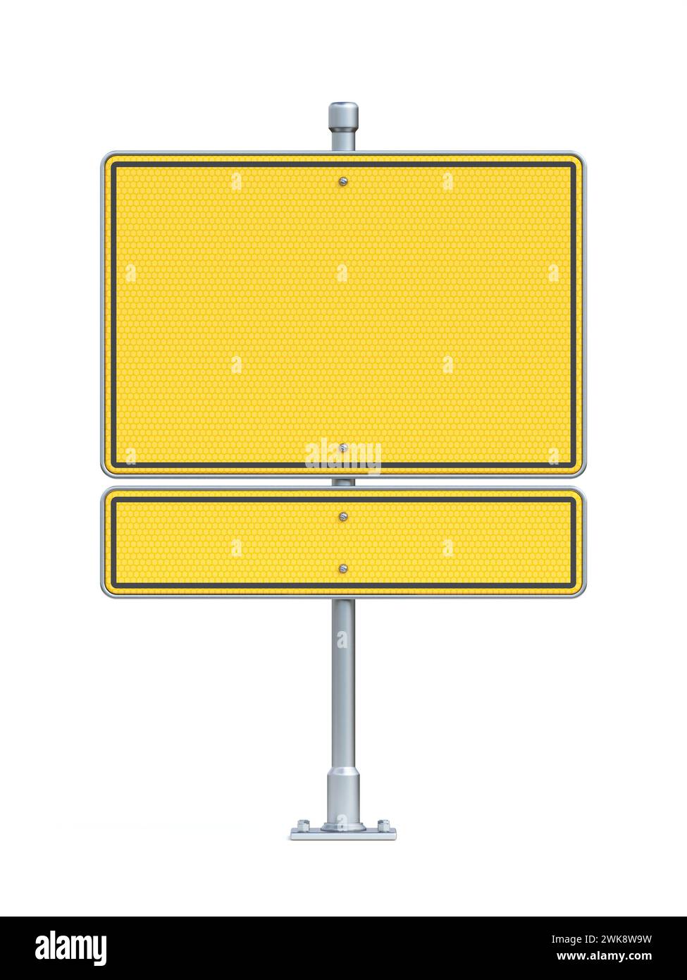 Blank Yellow Traffic Sign Board Two Part 3d Rendering Illustration