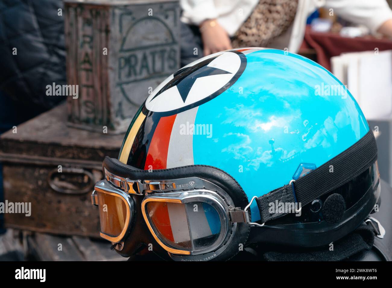 retro bike crash helmet Stock Photo Alamy