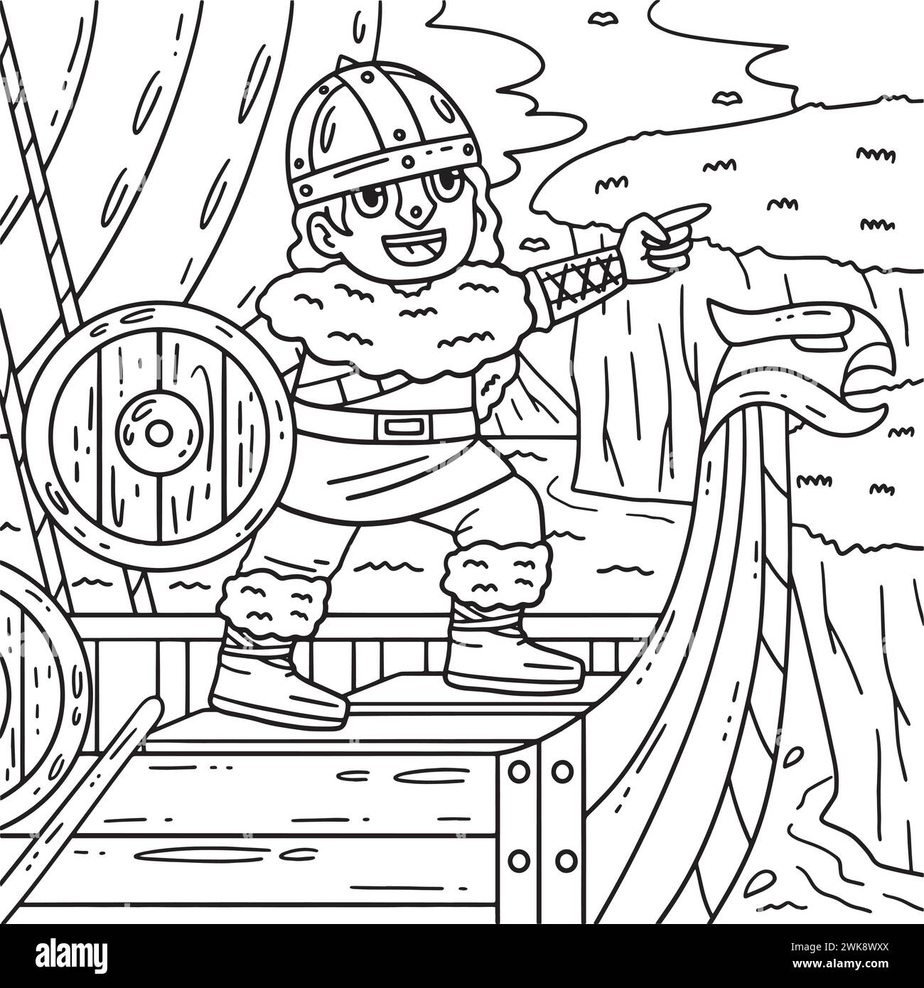 Viking Navigating Coloring Page for Kids Stock Vector