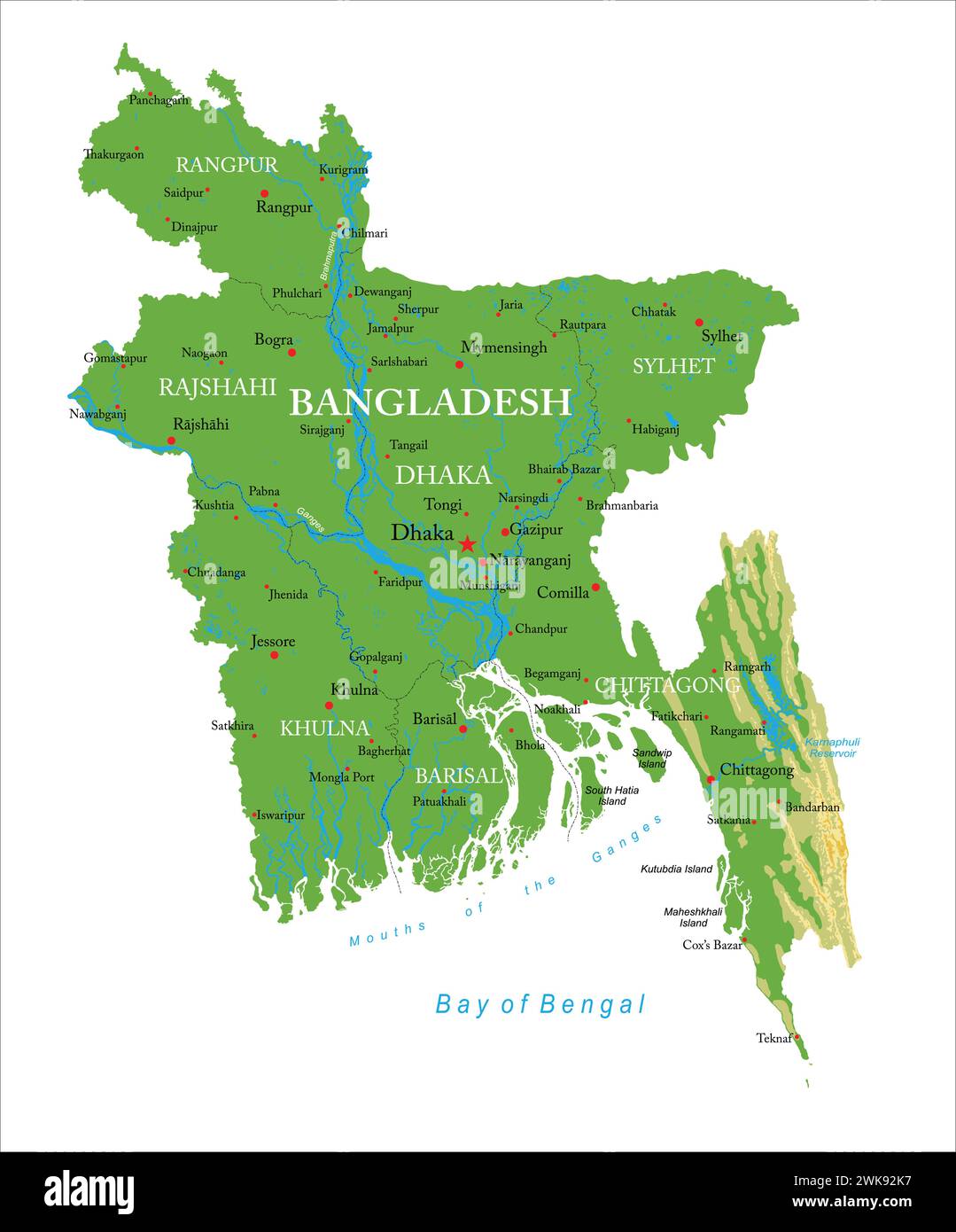 Highly Detailed Physical Map Of The Bangladesh In Vector Format With Highly Detailed Physical Map Of The Bangladeshin Vector Formatwith All The Relief Formsregions And Big Cities 2WK92K7
