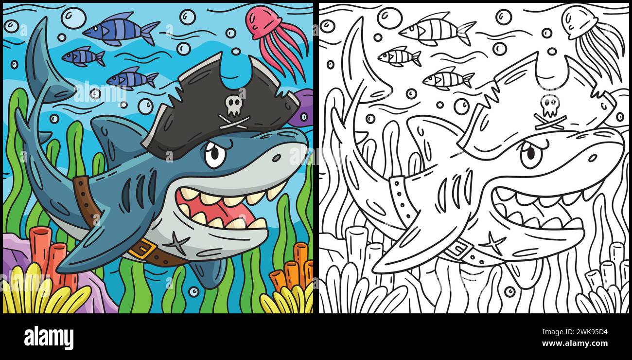 Pirate Shark Coloring Page Colored Illustration Stock Vector Image ...