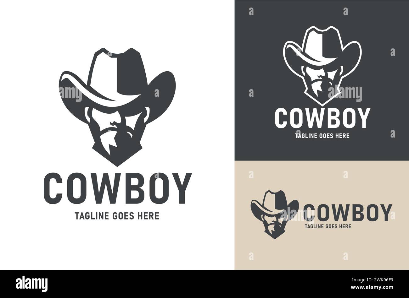 Wild West Gangster Cowboy silhouette illustration, Sniper Vintage Retro Design template with various backgrounds Stock Vector