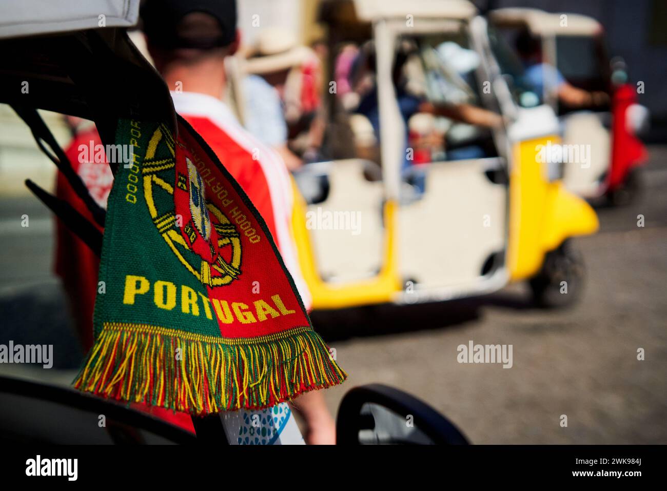 Portuguese Flagged Tuk Tuk, Lisbon, Portugal Stock Photo