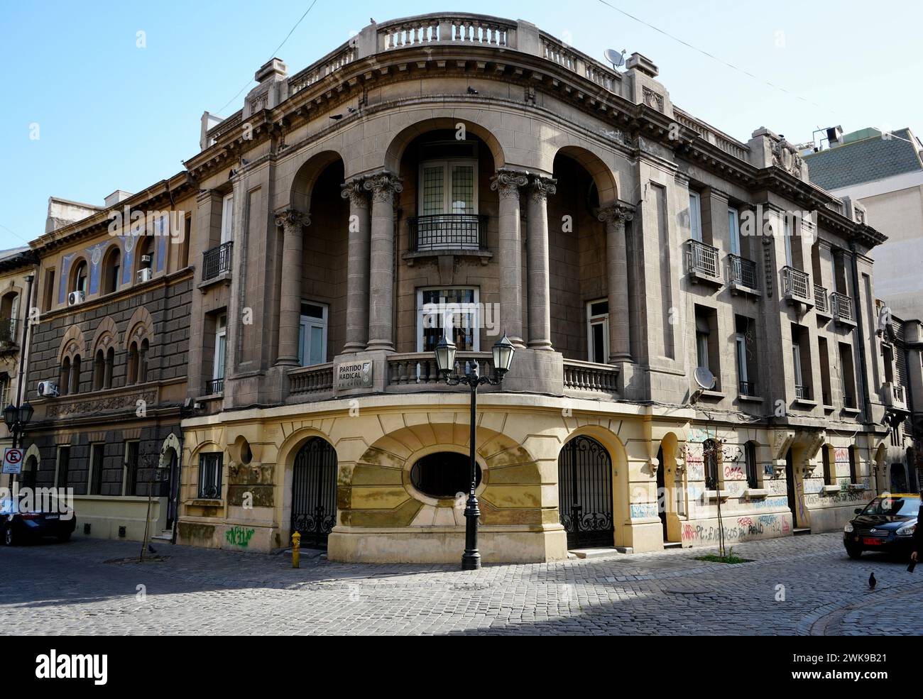 Historic Building in the Paris Londres Neighbourhood, headquarters of The Social Democrat Radical Party. Santiago, Chile. Stock Photo