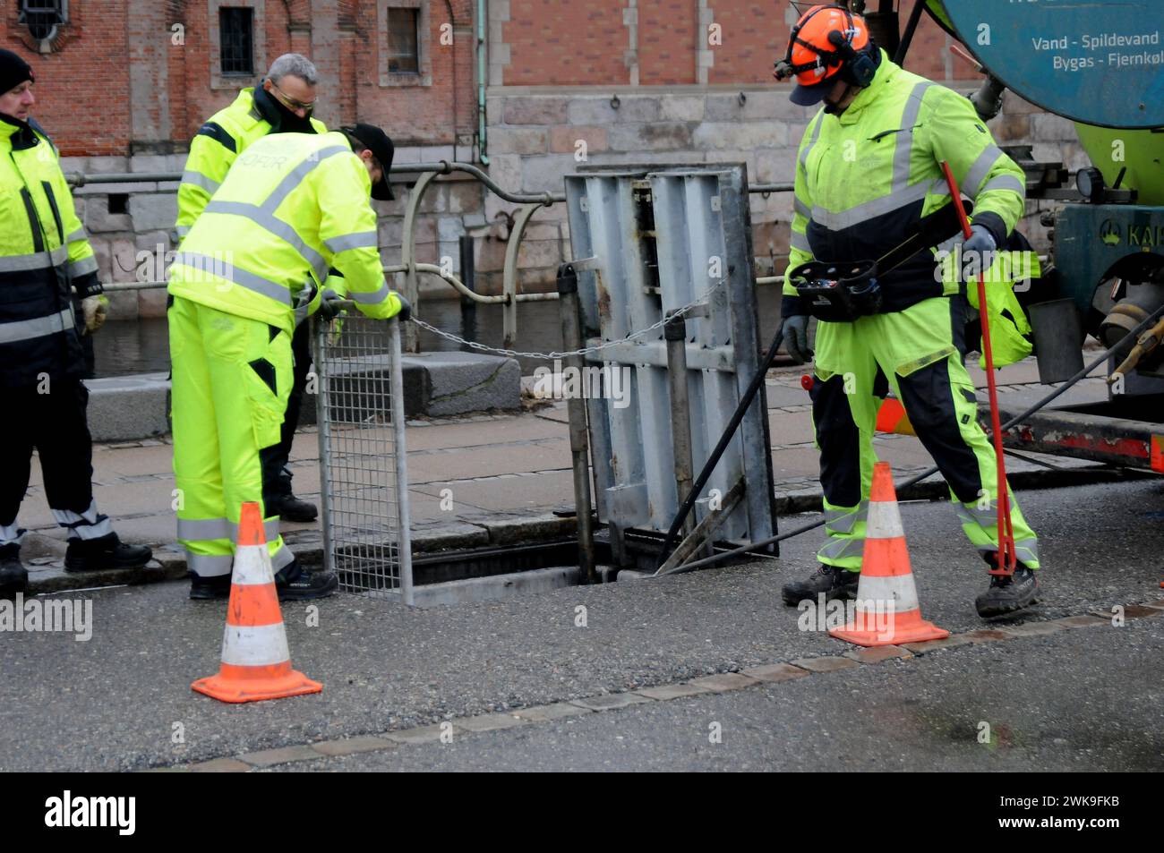 Copenhagen, Denmark /19 February 2024/.men are working on rain drian system in danish capital Copenhagen.    (Photo.Francis Joseph Dean/Dean Pictures) Stock Photo