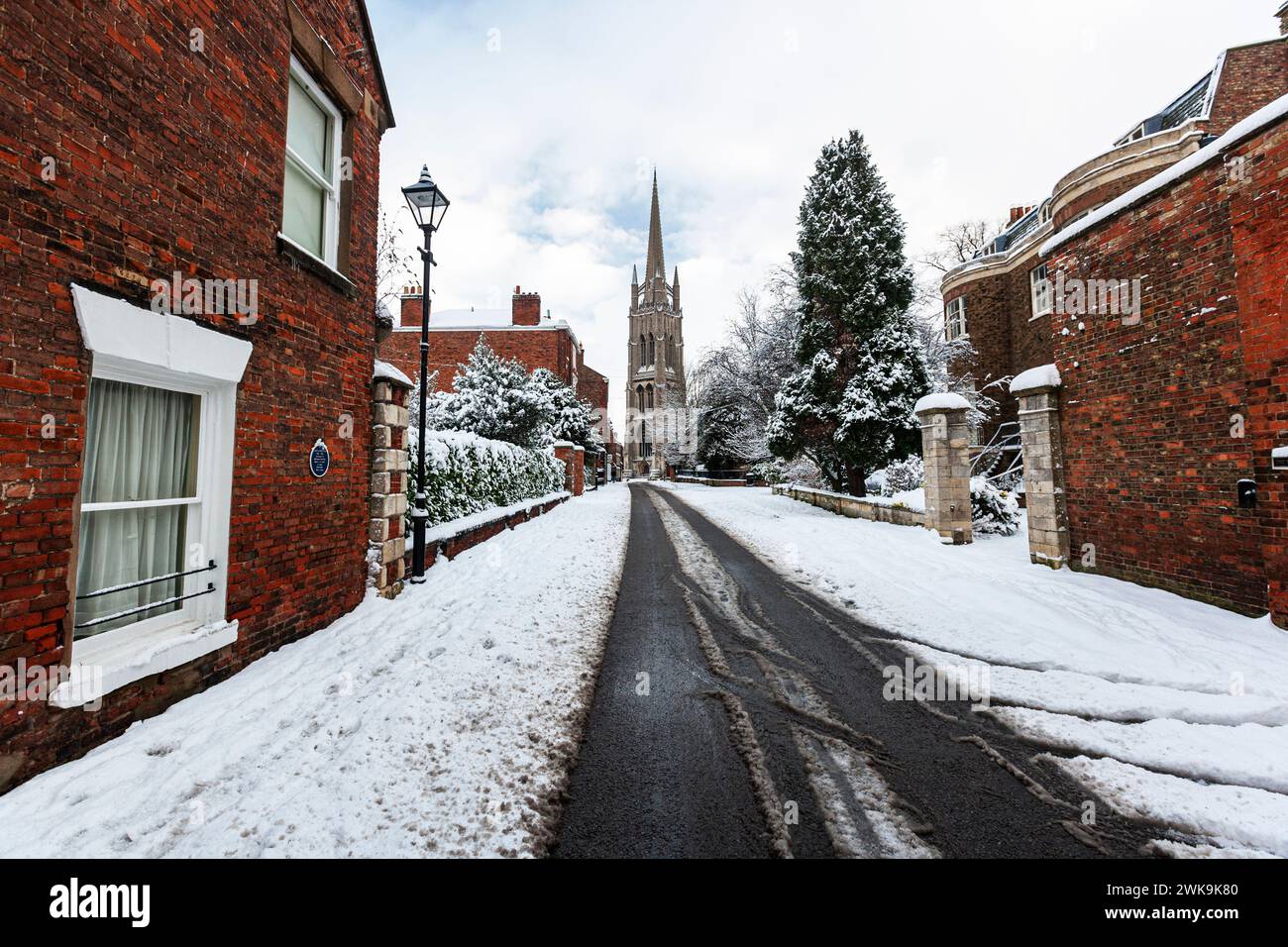 Louth, Lincolnshire, England, UK, snow, winter, Westgate Louth, St