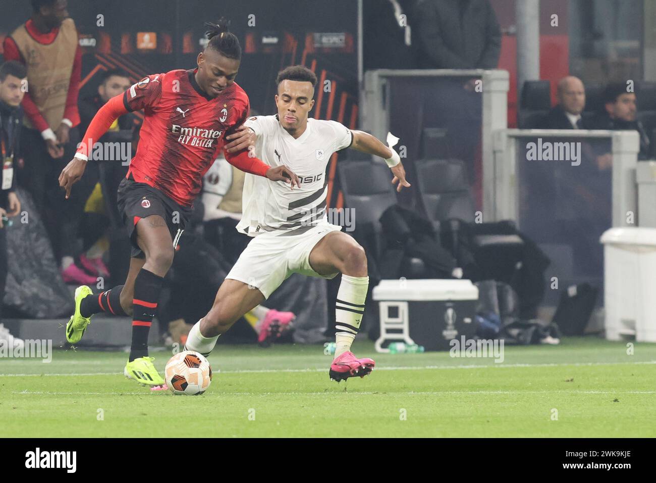 February 15, 2024 Milano Italy - sport, soccer - Ac Milan vs  Stade Resnais Fc Europe League 2023/2024 - Stadio San Siro - In the picture: rafael leao Stock Photo