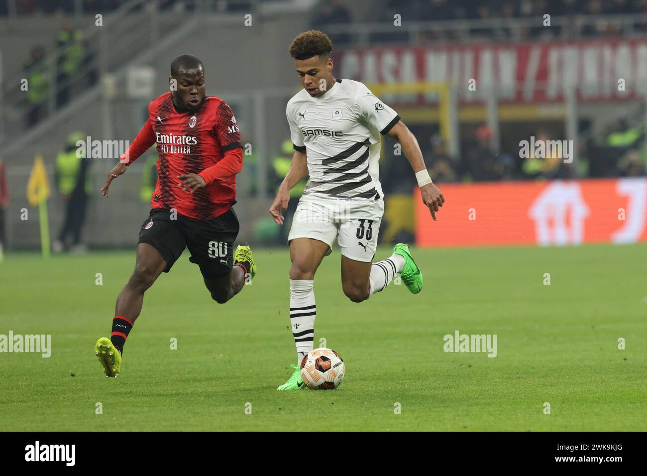 February 15, 2024 Milano Italy - sport, soccer - Ac Milan vs  Stade Resnais Fc Europe League 2023/2024 - Stadio San Siro - In the picture: Yunus Musah Stock Photo