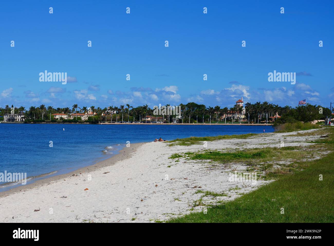 PALM BEACH, FL –3 FEB 2024- View of Palm Beach, Florida, seen from the causeway with Mar-a-Lago in the background. Stock Photo