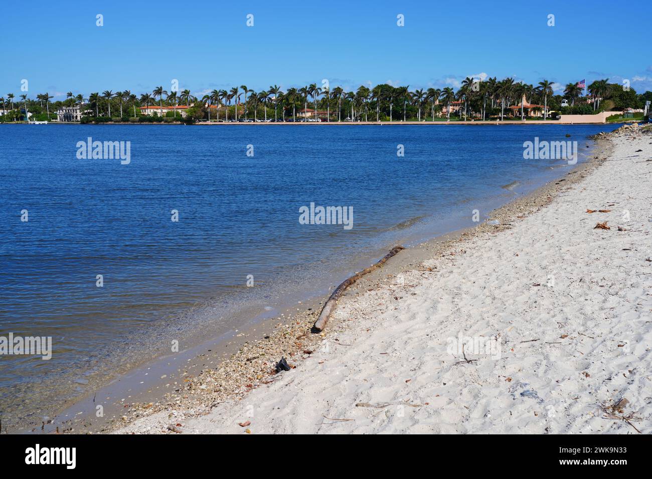 PALM BEACH, FL –3 FEB 2024- View of Palm Beach, Florida, seen from the causeway with Mar-a-Lago in the background. Stock Photo
