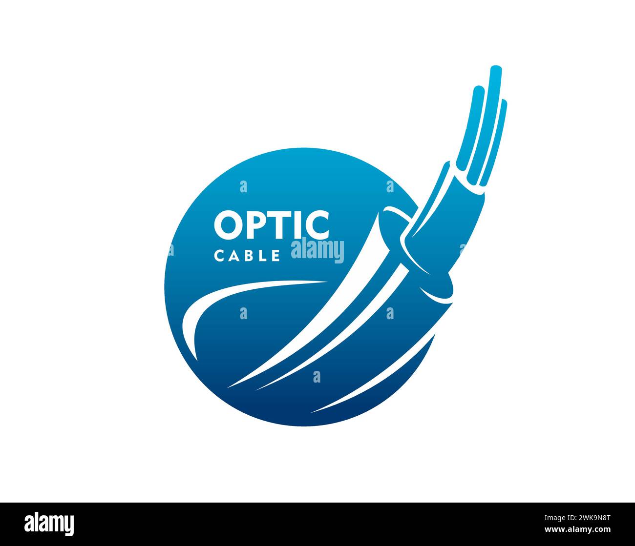 Fiber optic cable icon, technology. Isolated vector emblem with dynamic fibre wire broadband strand. Internet connection, telecommunication, high-speed data transmission and networking label with cord Stock Vector