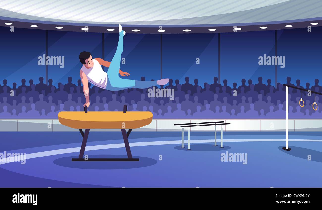 Male sports gymnast performance. Professional athlete in sports