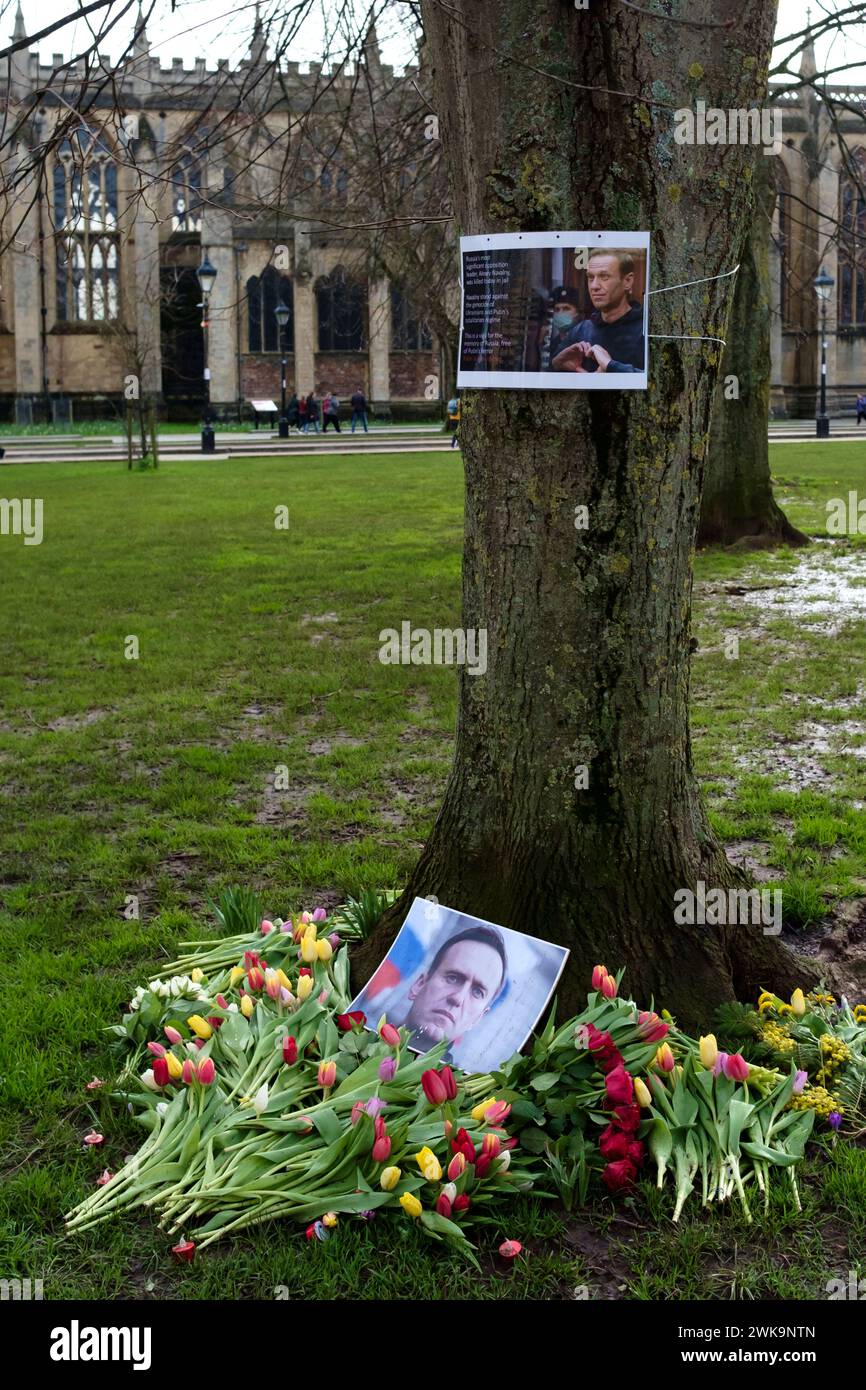 Bristol, UK. 19th Feb, 2024. Floral tributes have been left for the late Russian dissident Alexei Navalny on College Green in Bristol. Credit: JMF News/Alamy Live News Stock Photo