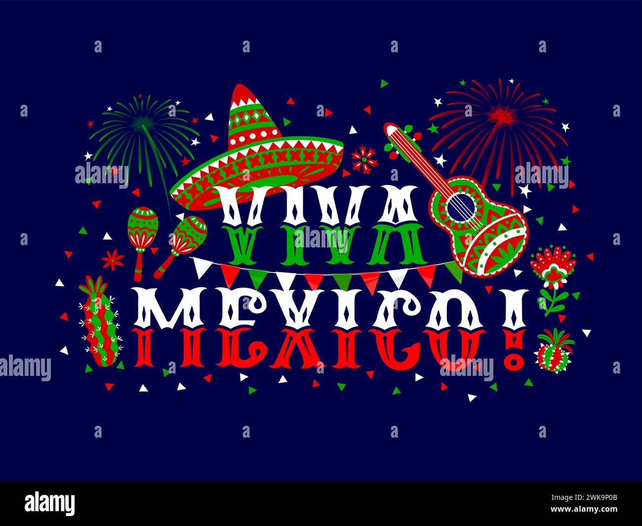 Mexican Independence day banner with Viva Mexico quote, sombrero