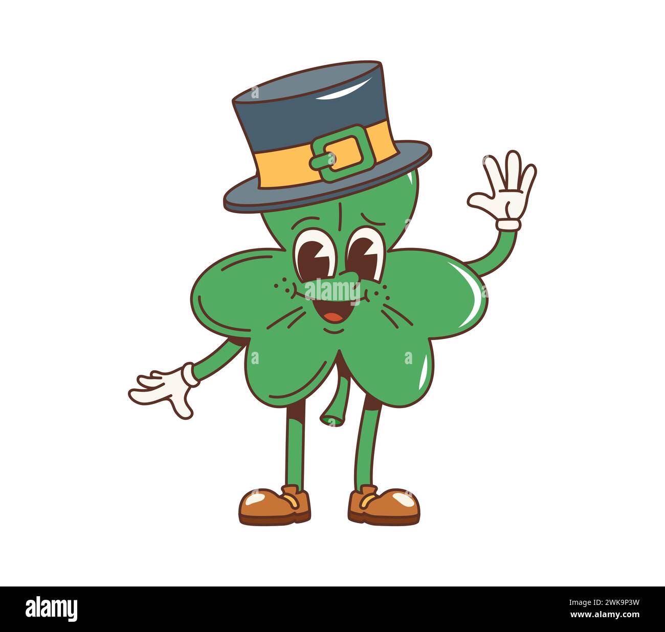 Cartoon retro shamrock trefoil clover groovy character. Isolated vector