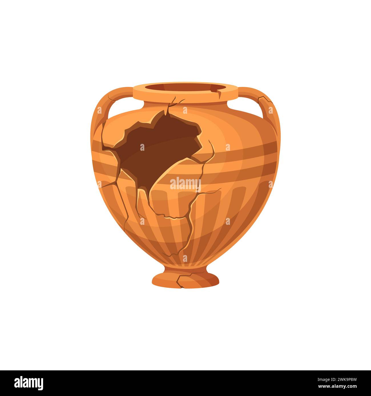 Ancient broken vase and pottery. Old ceramic cracked pot or jug. Isolated cartoon vector antique clay urn or jar, greece or roman amphora. Historical archeological vintage artefact for museum exhibit Stock Vector