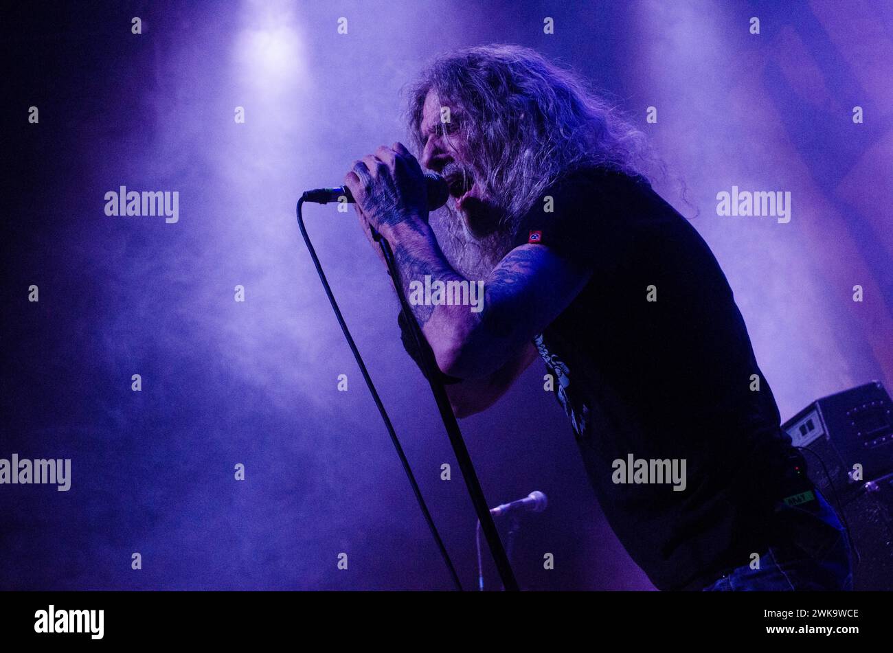 Argy (Argyris Galiatsatos) of Nightstalker performing at Gagarin 205 Live Music Space, Athens / Greece, February 2024 Stock Photo