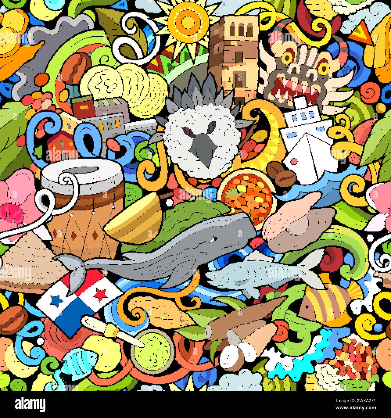 Cartoon doodles Panama seamless pattern Stock Vector Image &amp; Art - Alamy