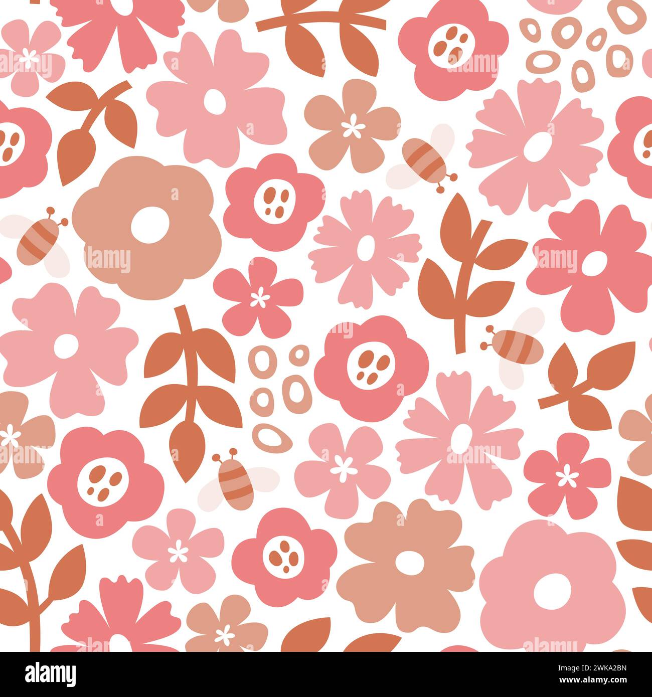 Scandinavian floral seamless pattern with romantic pink tones. Flowers ...