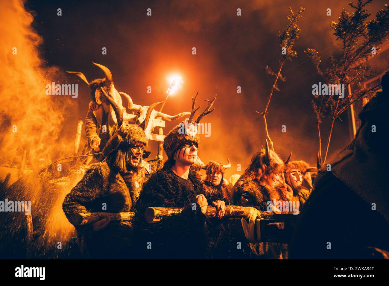 The Felos (carnival revellers of Maceda) wearing animal skin and horns