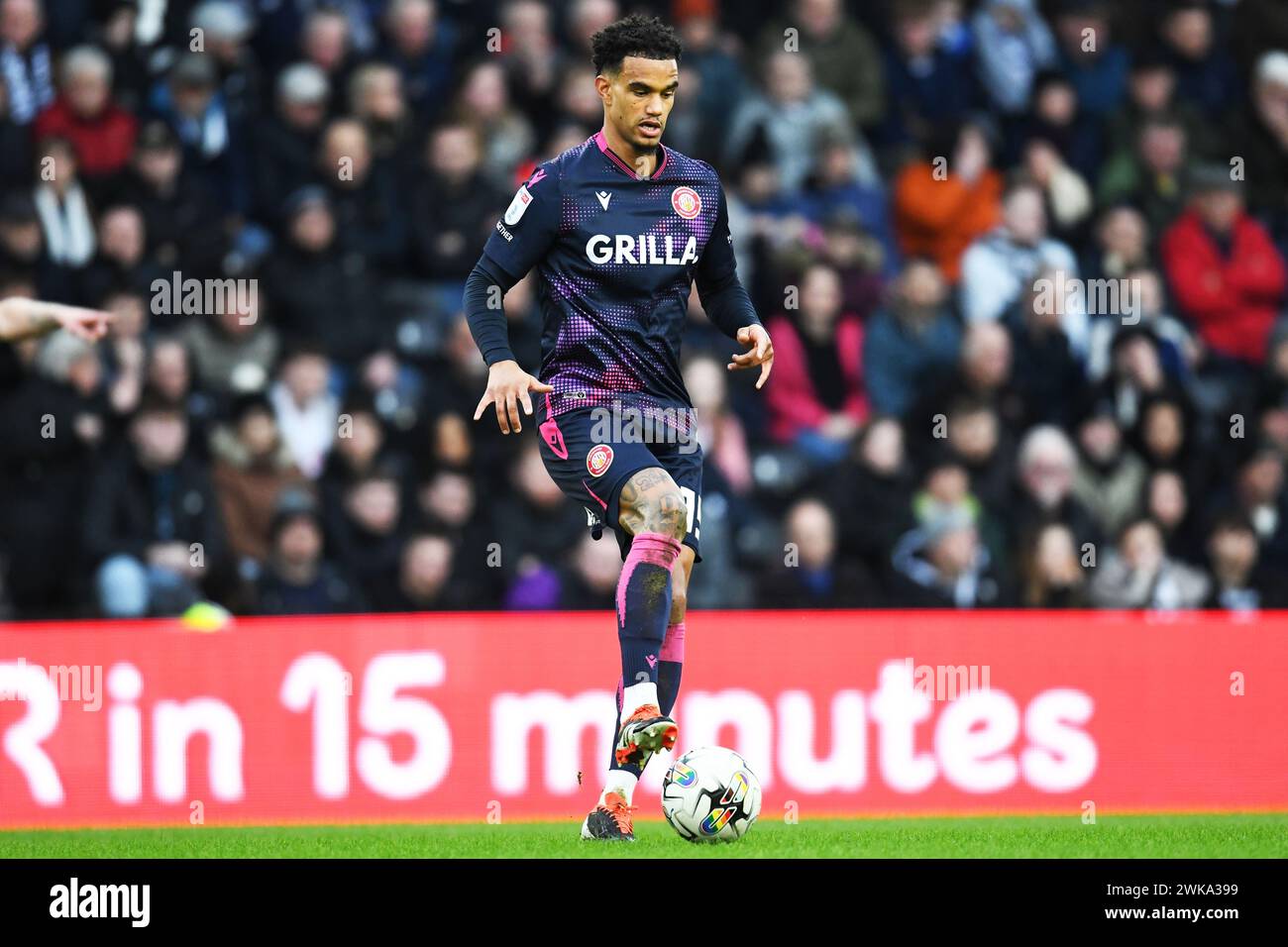 Derby, UK. 17th Feb, 2024. Stevenage defender Terence Vancooten (15) on the ball during the Derby County FC v Stevenage FC sky bet EFL League 1 match at Pride Park Stadium, Derby, England, United Kingdom on 17 February 2024 Credit: Every Second Media/Alamy Live News Stock Photo