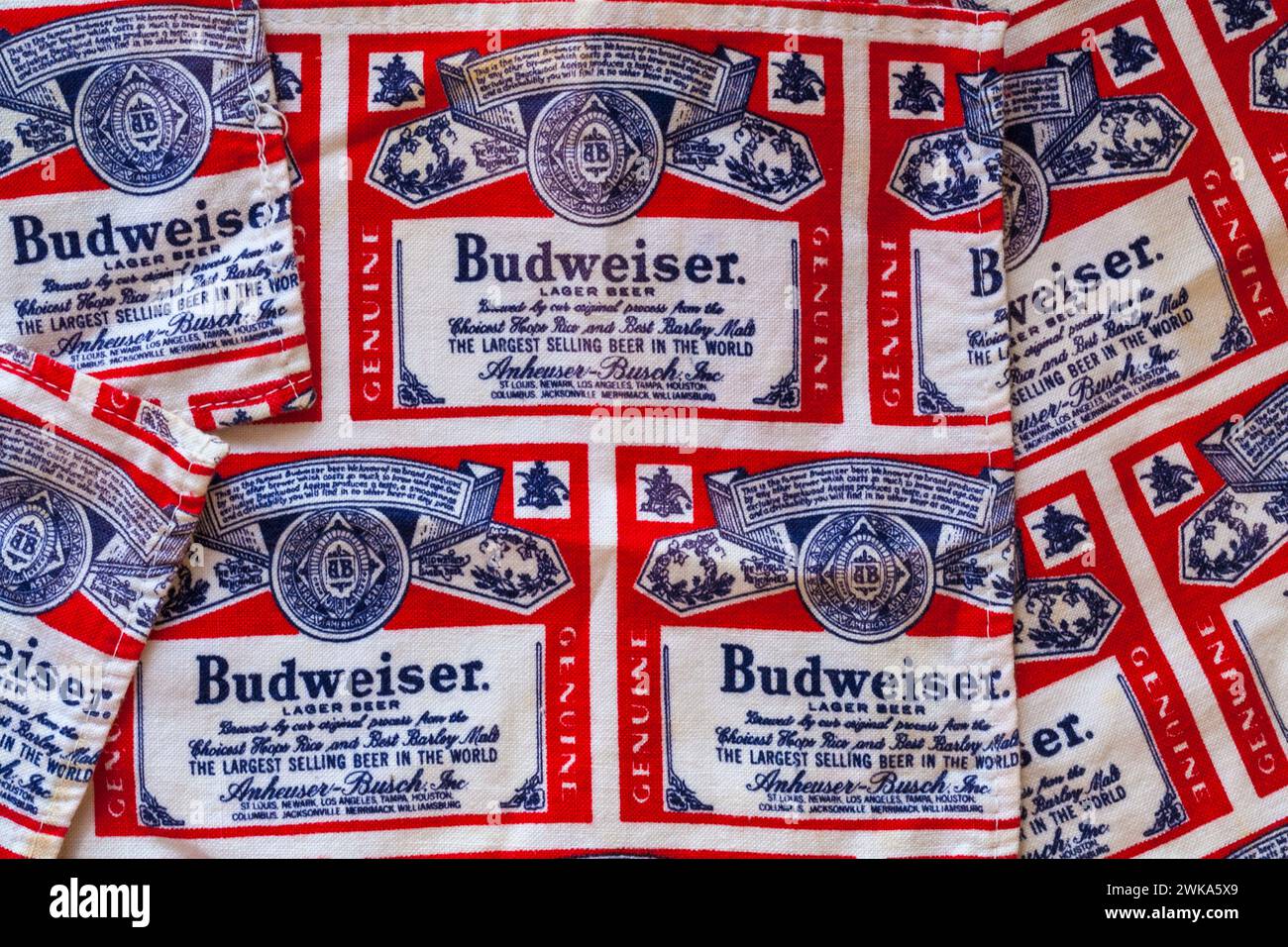 Budweiser lager beer logo fabric material Stock Photo