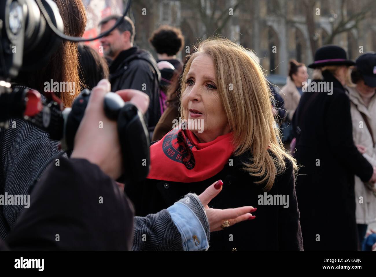 London, UK, 19st February, 2024. TV personality Gillian McKeith joins animal rights campaigners from MBR Camp Beagle, Viva!, Peta and others held a rally ahead of a Parliamentary debate discussing the ending of animal toxicity testing and the promoting of more humane methods. Credit: Eleventh Hour Photography/Alamy Live News Stock Photo