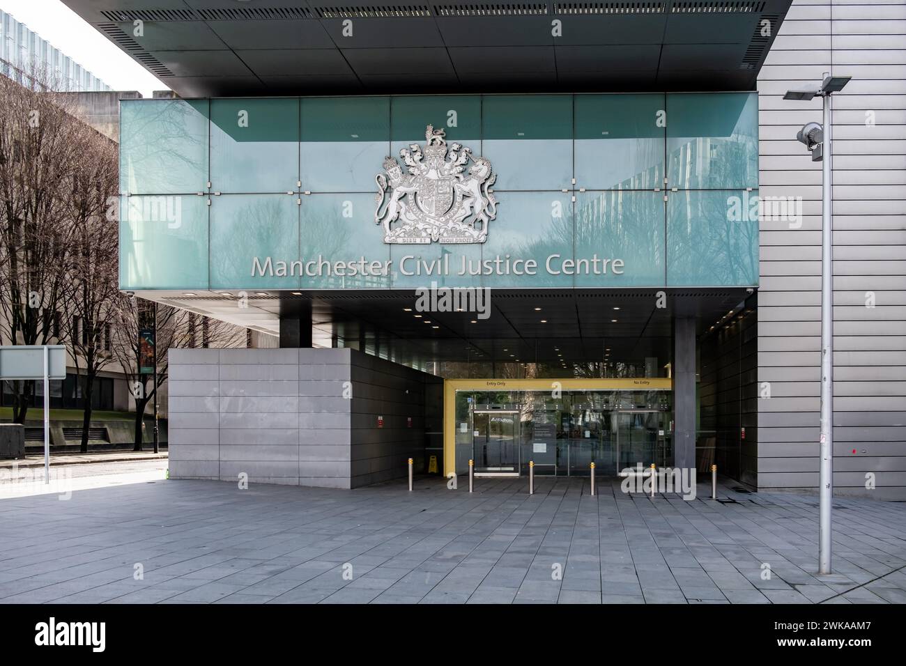 Manchester UK 17 February 2024. Manchester Civil Justice centre Spinningfields building front entrance Stock Photo