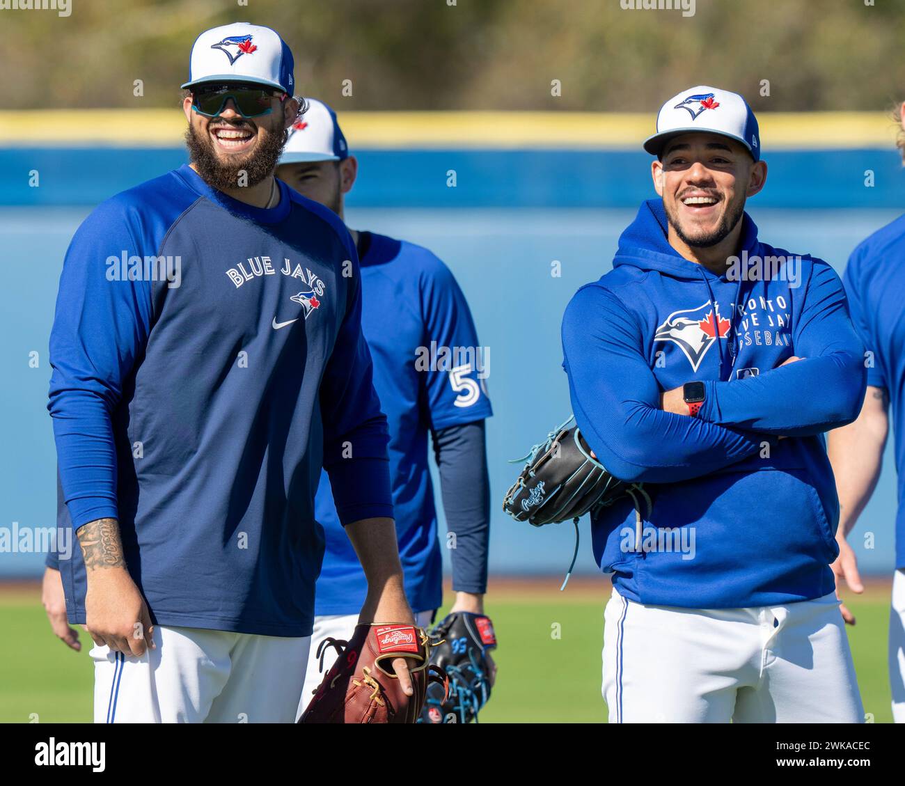 Dunedin, USA. 19th Feb, 2025. Toronto Blue Jays pitchers Alek Manoah