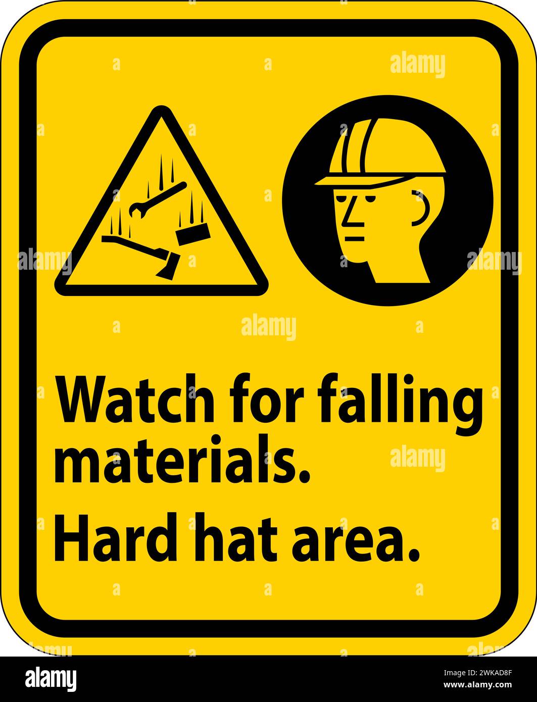 Warning Sign, Watch For Falling Materials, Hard Hat Area Stock Vector
