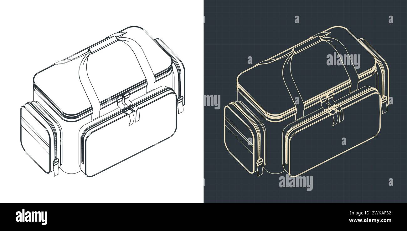 Stylized vector illustrations of isometric blueprints of first aid bag ...