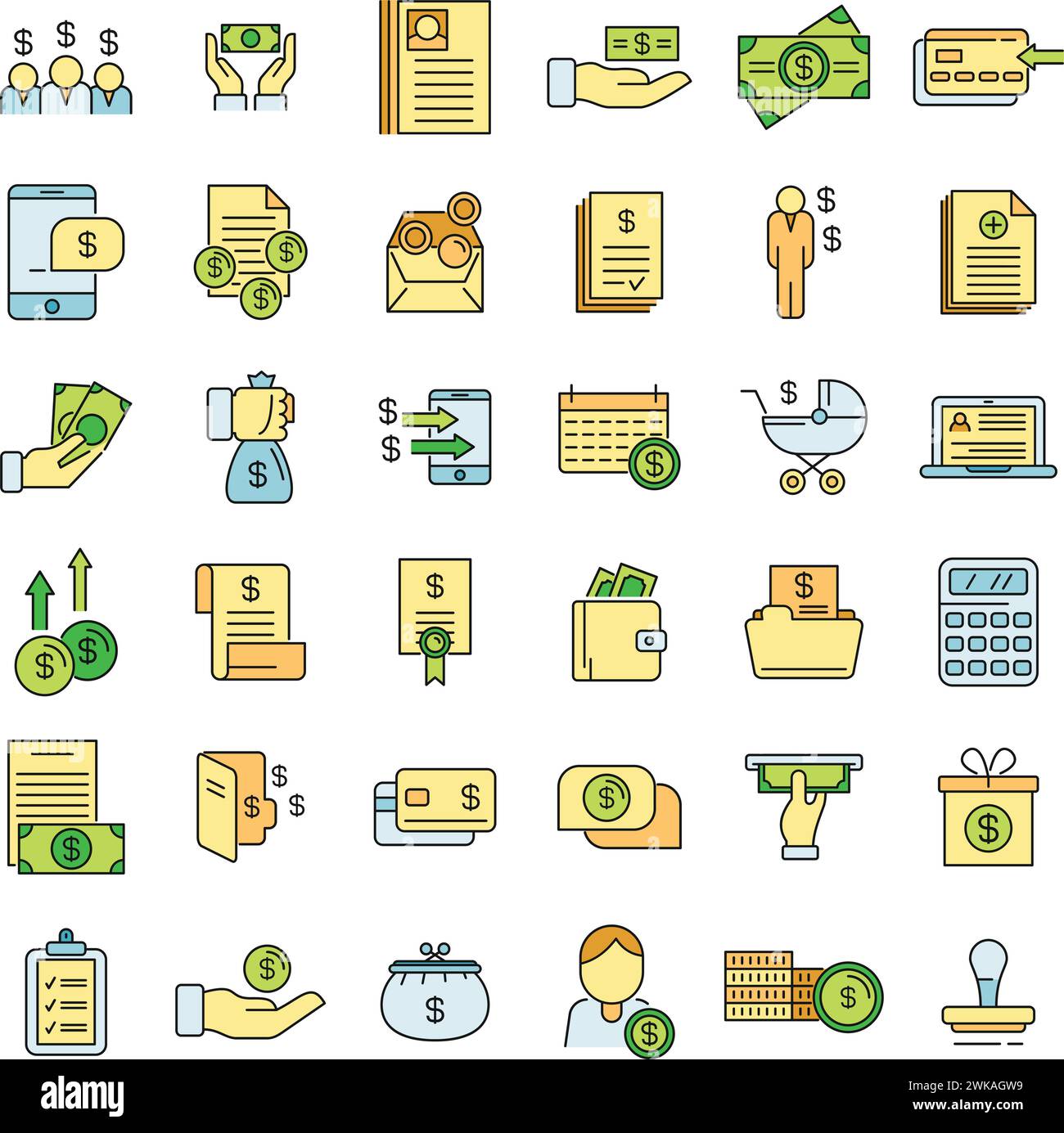 Allowance icons set. Outline set of allowance vector icons thin line ...