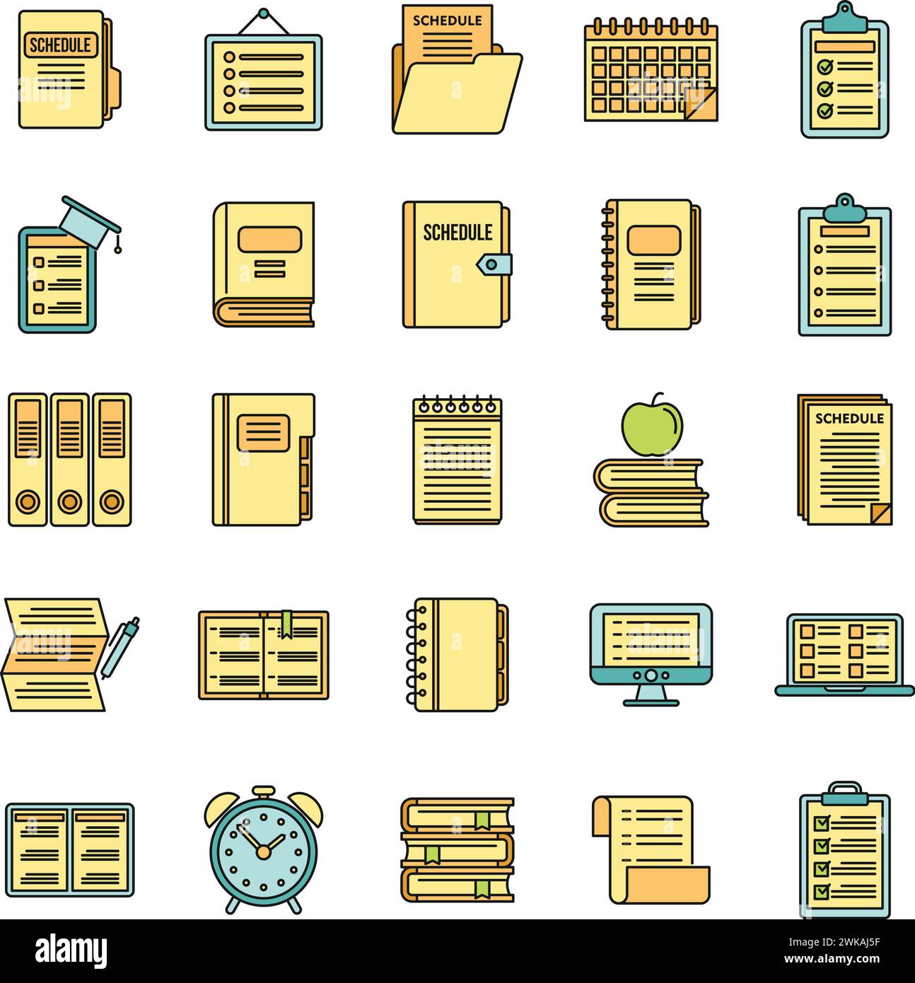 Syllabus week icons set. Outline set of syllabus week vector icons thin line color flat on white Stock Vector