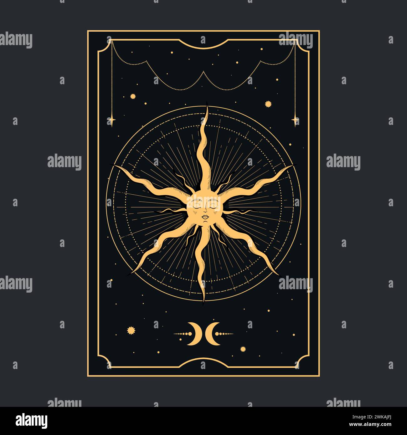 Golden Tarot card with a magical star. Tarot symbolism. Mystery, astrology, esoteric. Vector illustration Stock Vector